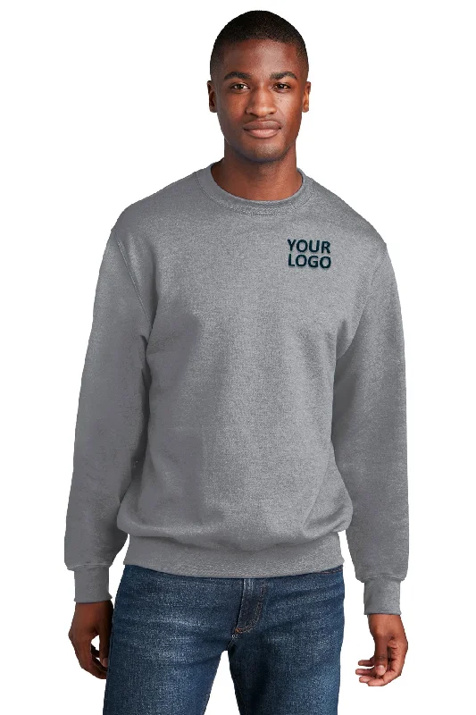 Polo Neck Sweatshirt with Side Pockets Smart Casual Office Wear -Port & Company Core Fleece Custom Sweatshirts, Athletic Heather