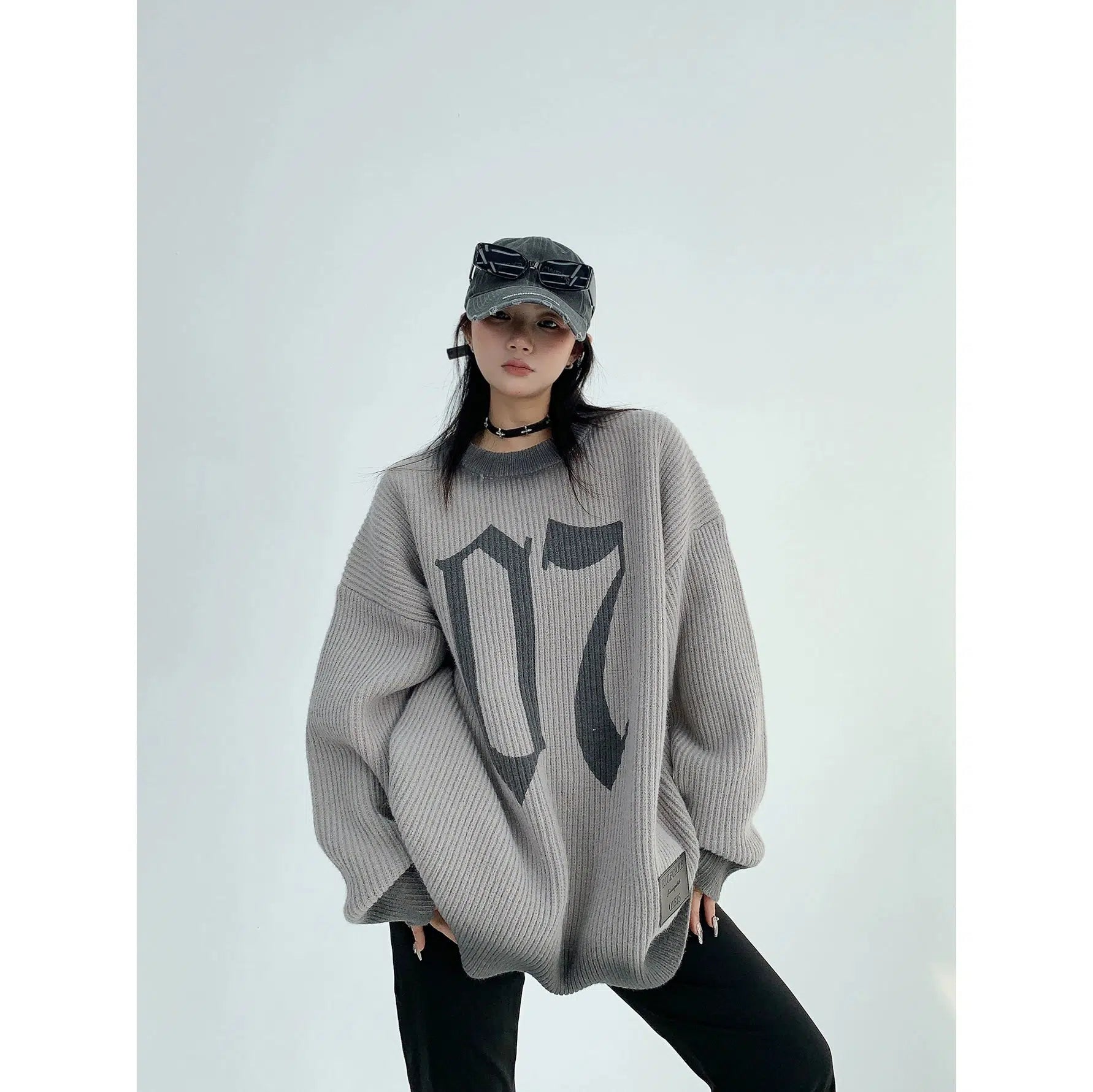 Knitted Hoodie with Cable Stitch Pattern Cozy Christmas Pajamas -Oversized Graphic Knit Sweatshirt