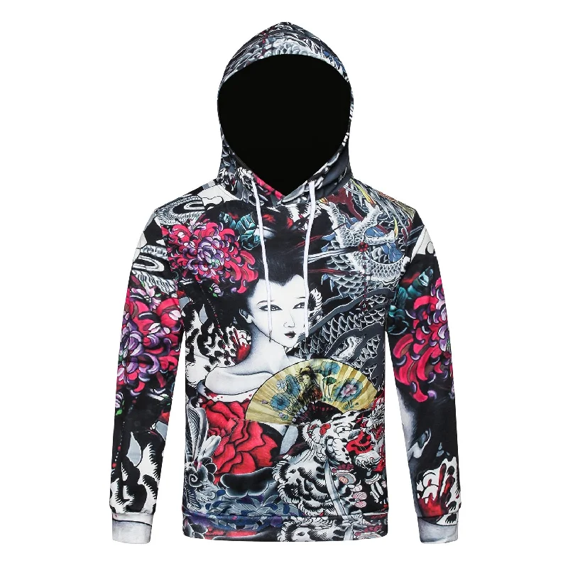 Men's Athletic Zip Hoodie Moisture-Wicking Fabric Sports Performance -Autumn Winter Hooded 3D Tattoos Print Sweatshirts for Men and Women