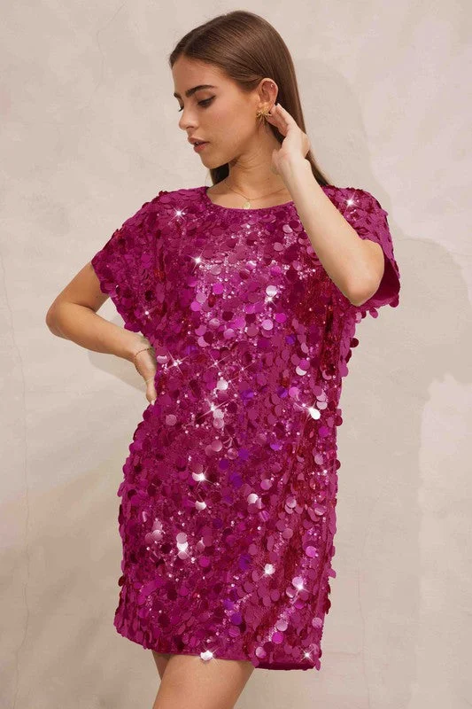 Wool Dresses for Warmth -Sequin Mini Dress (Magenta)