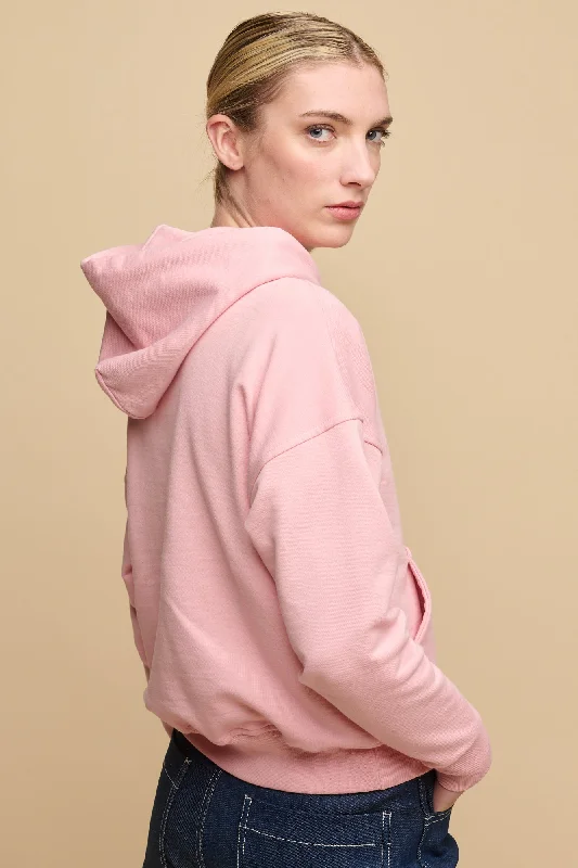 Maternity Hoodie with Adjustable Waistband Pregnant Women Comfort -Women's Hooded Sweatshirt - Pale Pink