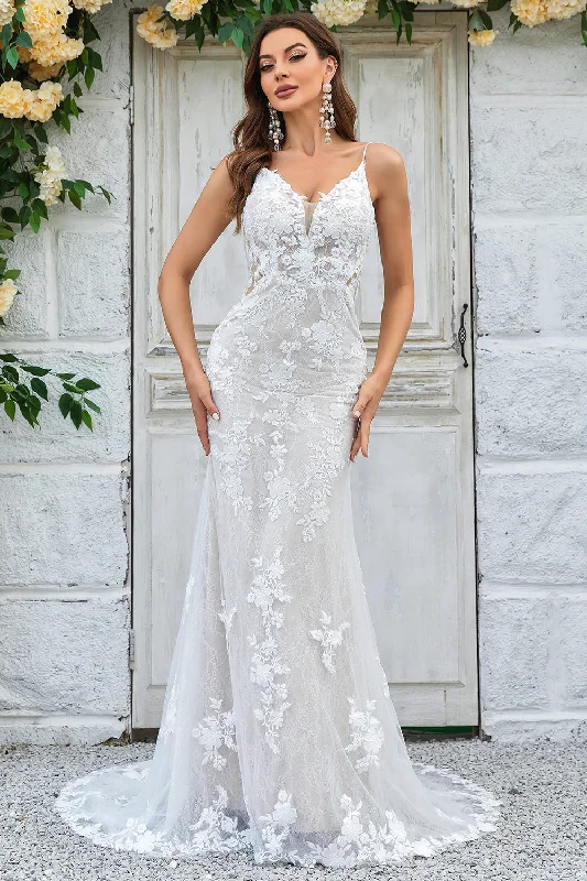 Christmas Dresses for Holiday -Ivory Mermaid Lace Long Wedding Dress