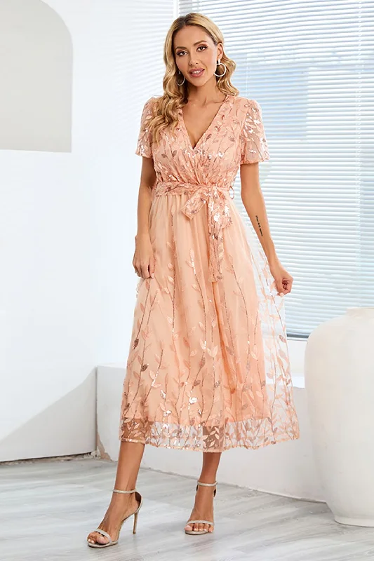 Mini Dresses for Youthful Look -A-Line Blush Casual Dress with Short Sleeves