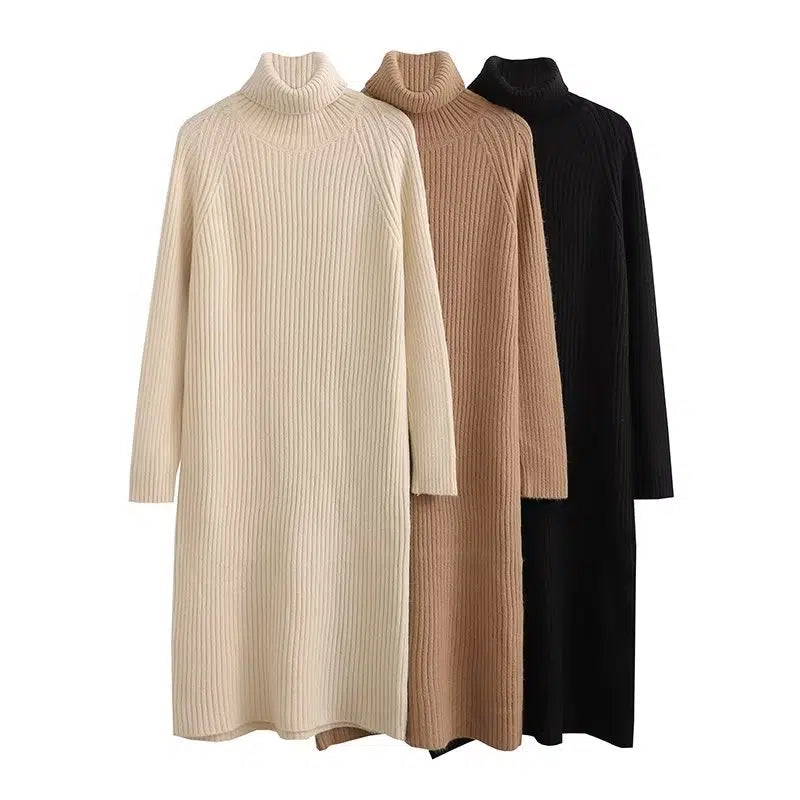 Evening Dresses for Formal Events -Cozy Ribbed Knit Turtleneck Dress