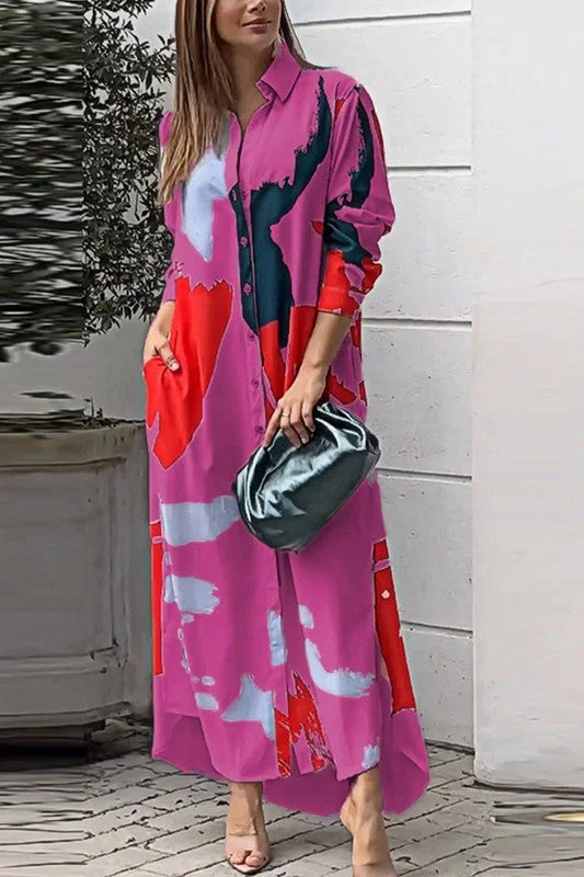 Maxi Dresses for Elegant Style -Graphic Maxi Shirt Dress (Purple)