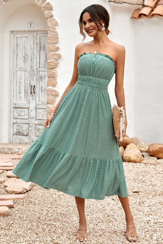 Sleeveless Dresses for Coolness -Green Strapless A-line Midi Summer Dress