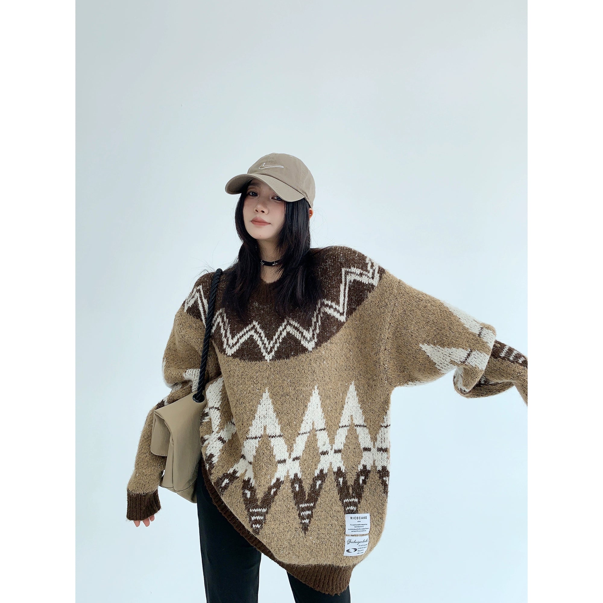 Fleece Hoodie with Hoodie for Cold Morning Commutes -Geometric Pattern Oversized Sweatshirt