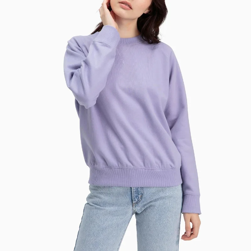 Lace Trimmed Sweatshirt for Feminine Romantic Outfits -Crewneck Fleece Sweatshirt (Electric Violet)