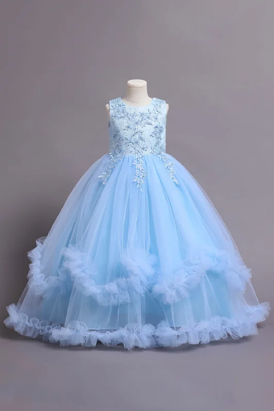 Punk Dresses with Spikes -Tulle Beaded Blue Girls Dresses with Appliques