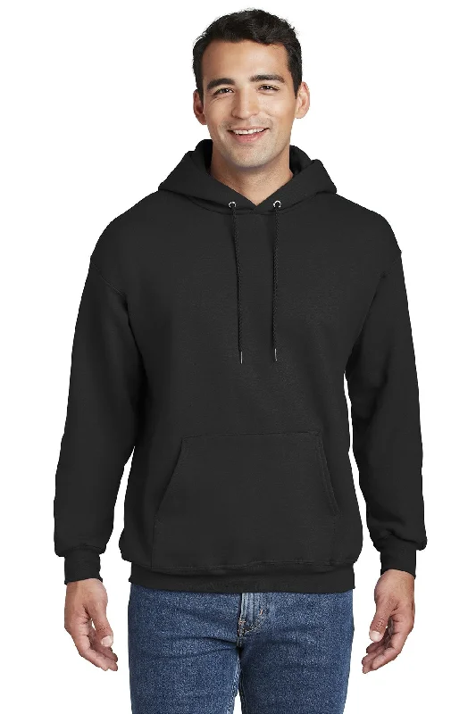 Two-Tone Hoodie with Contrast Stitching Modern Minimalist Design -Hanes Ultimate Cotton Pullover Hooded Sweatshirt F170 Black