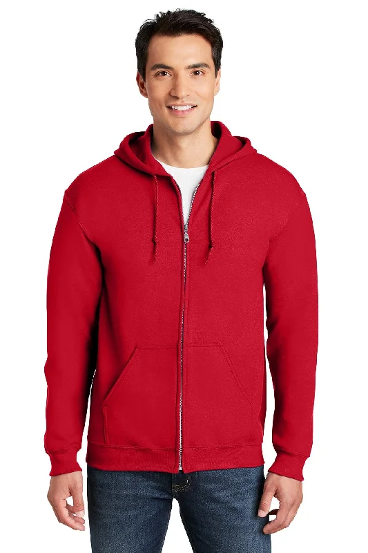 Longline Hoodie with Side Slits for Layered Autumn Outfits -Gildan Heavy Blend Full Zip Hooded Sweatshirt Red