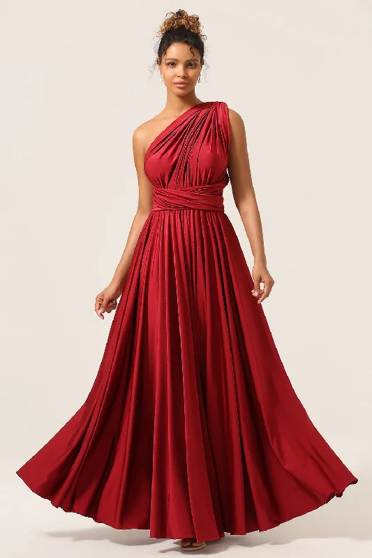 Contemporary Dresses for Fashion -Beauty A-Line Halter Neck Burgundy Long Bridesmaid Dress with Criss Cross Back