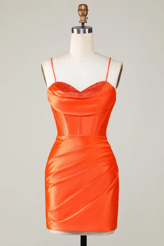 Wedding Dresses for Bridal Look -Sparkly Orange Beaded Corset Tight Short Homecoming Dress