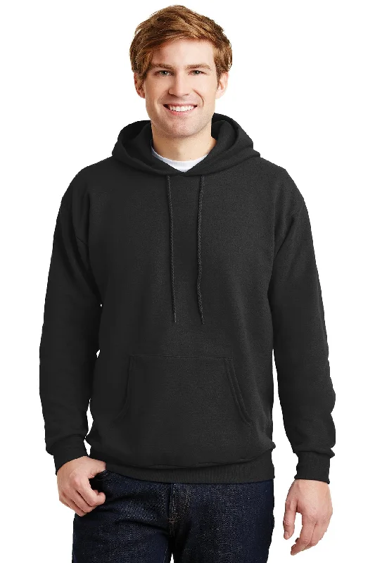 Men's Athletic Zip Hoodie Moisture-Wicking Fabric Sports Performance -Hanes Ecosmart Pullover Hooded Sweatshirt P170 Black