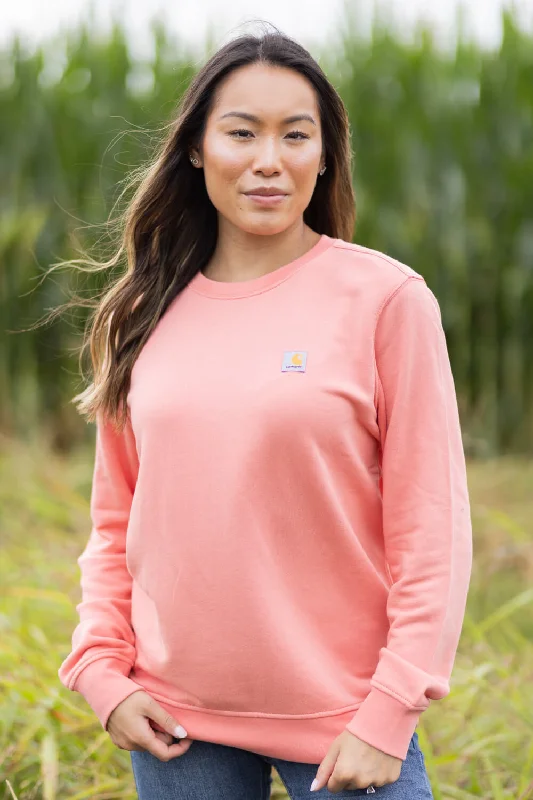 Fitted Hoodie with Mesh Lining for High-Intensity Interval Training -Carhartt Midweight Tencel Crewneck Sweatshirt for Women in Aged Coral | 106179-P43