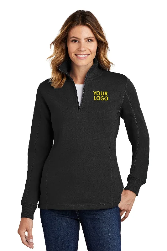 Fitted Hoodie with Mesh Lining for High-Intensity Interval Training -Sport-Tek Ladies Customized 1/4-Zip Sweatshirts, Black