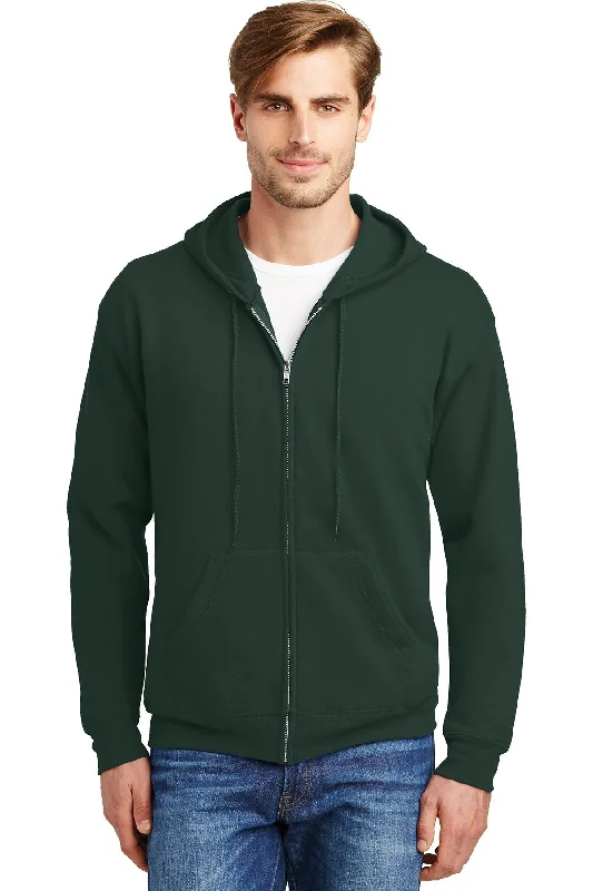 Fleece Hoodie with Hoodie for Ski Lodge Après Ski -Hanes Ecosmart Full Zip Hooded Sweatshirt P180 Deep Forest