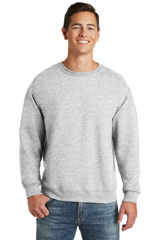 Longline Hoodie with Side Slits for Layered Autumn Outfits -Jerzees Super Sweats NuBlend Crewneck Sweatshirt 4662M Ash