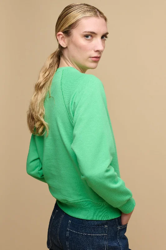 Fleece Hoodie with Ear Flaps for Cold Wind Protection -Women's Raglan Sweatshirt - Apple Green