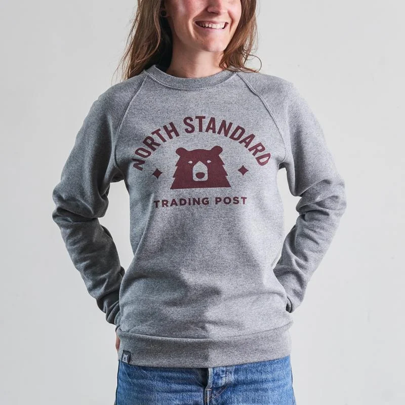 Striped Sweatshirt with Raglan Sleeves Retro 80s Fitness Style -Varsity Crew Sweatshirt (Grey Marl + Maroon)