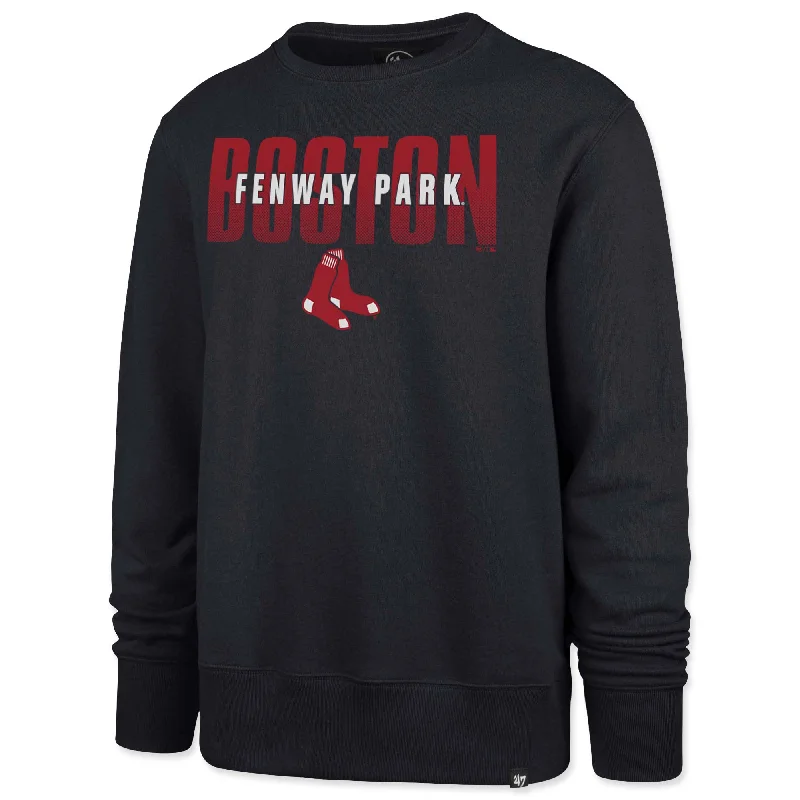 Denim Hoodie with Distressed Details Rock 'n' Roll Style -47 Fenway Overlay Crew Neck Sweatshirt - Navy