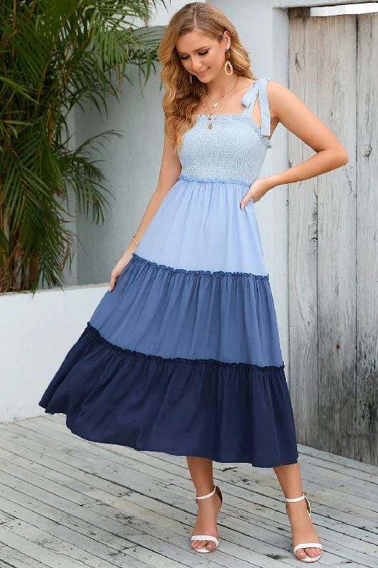 Prom Dresses for School Dance -Blue A Line Midi Summer Dress with Pleated