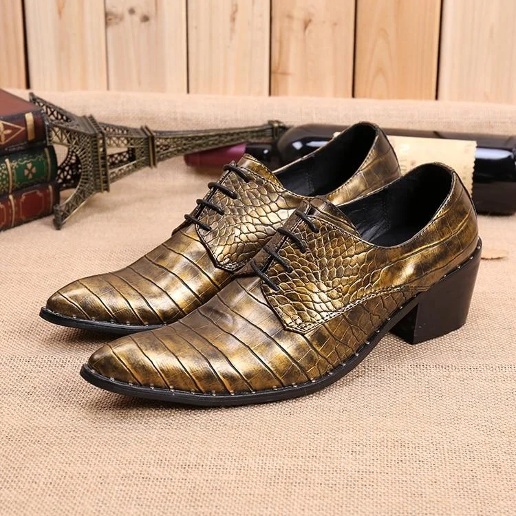 Patchwork Dresses for Bohemian -Men's Genuine Leather High Snake Printed Pointed Toe Dress Shoes