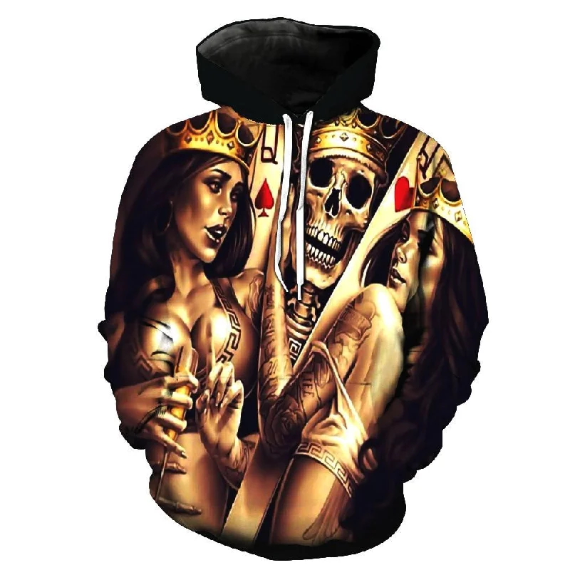 Hooded Sweatshirt with Kangaroo Pocket for Gym Workout Fitness Enthusiasts -Bride Groom Fashion 3D Metal Skulls Print Hoodie Sweatshirts