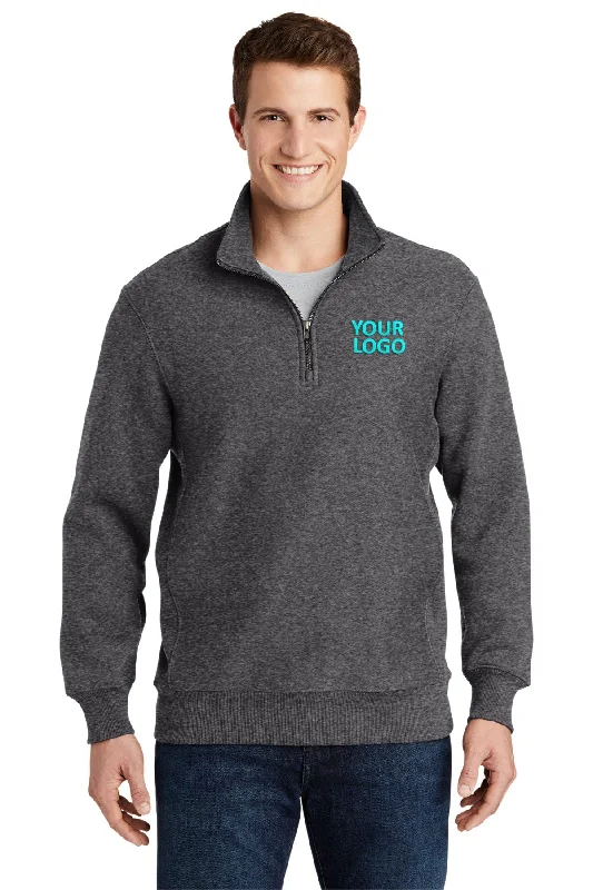 Fleece Hoodie with Hoodie for Ski Lodge Après Ski -Sport-Tek Super Heavyweight 1/4-Zip Customized Pullover Sweatshirts, Graphite Heather