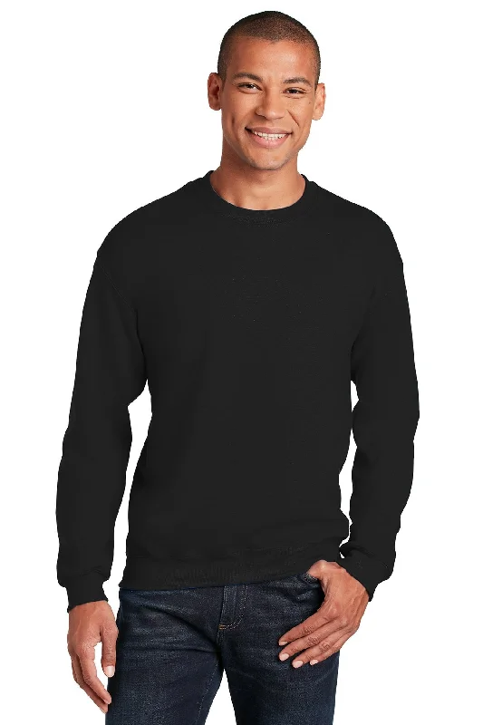 Quilted Hoodie with Pockets for Hands-Free Daily Use -Gildan Heavy Blend Crewneck Sweatshirt Black