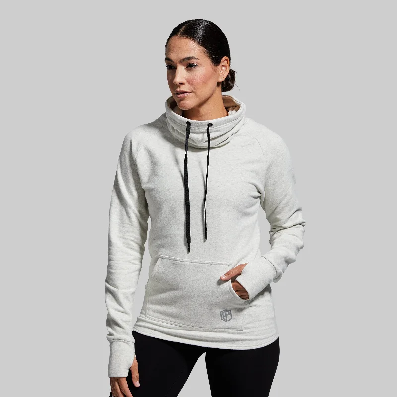 Baseball Hoodie with Ribbed Collar Classic Americana Look -Cowl at the Full Moon Sweatshirt (Heather White)