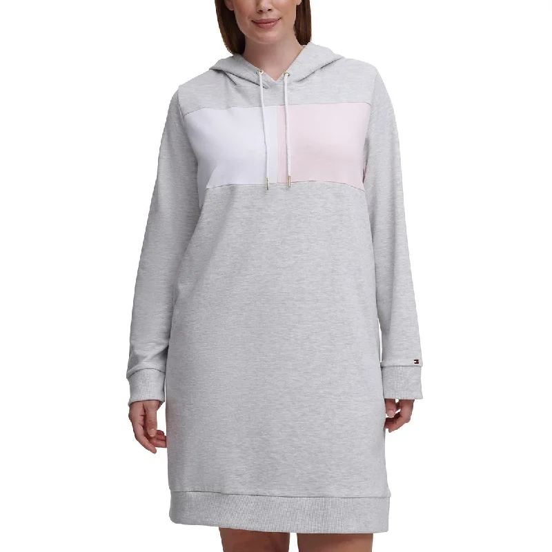 Fleece Hoodie with Hoodie for Outdoor Concert Events -Tommy Hilfiger Womens Plus Hoodie Short Sweatshirt Dress