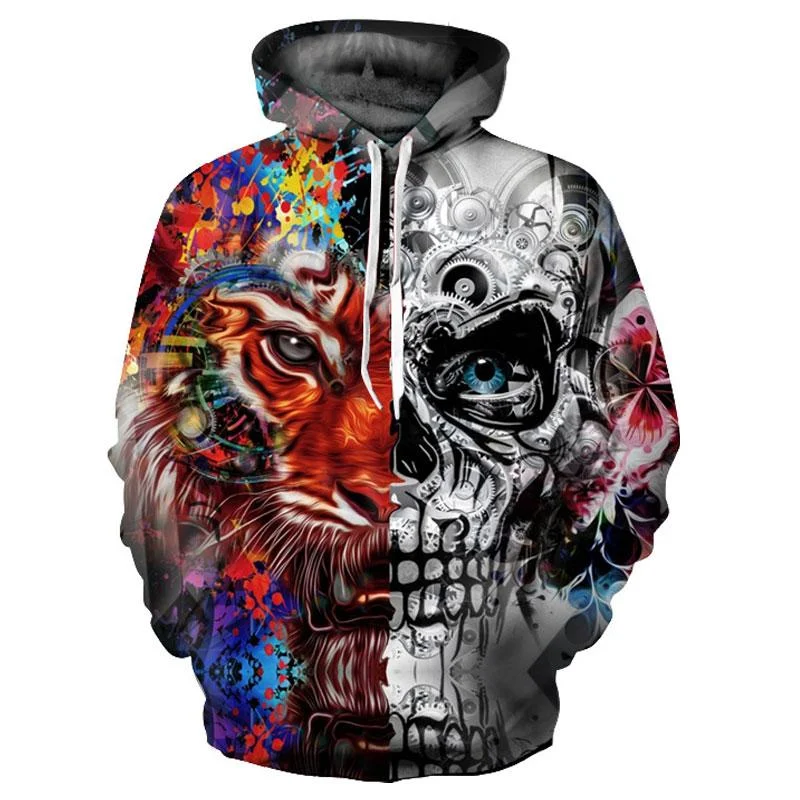 Women's Plus Size Hoodie with Side Slits for Comfortable Relaxed Fit -Thin-Hooded Fashion 3D Print Tiger Skulls Sweatshirts for Men & Women