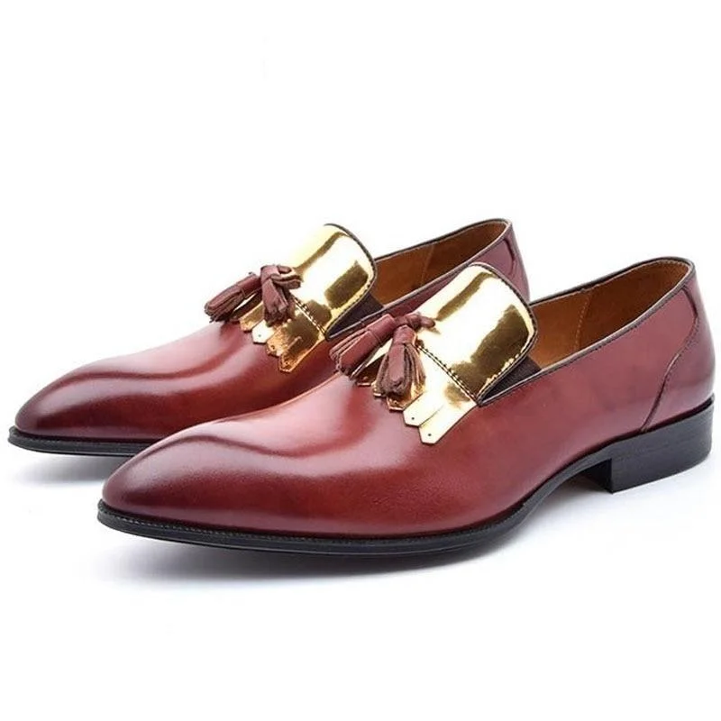 Gothic Dresses with Dark Tone -Men's Genuine Leather Tassel Slip On Wedding Loafers Dress Shoes