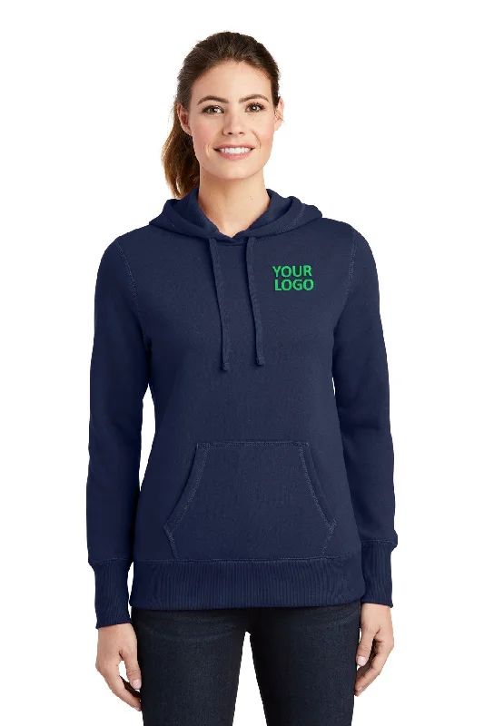 Wool Blend Hoodie with Cable Knit Pattern Winter Snowboard Adventures -Sport-Tek Ladies Pullover Custom Hooded Sweatshirts, True Navy