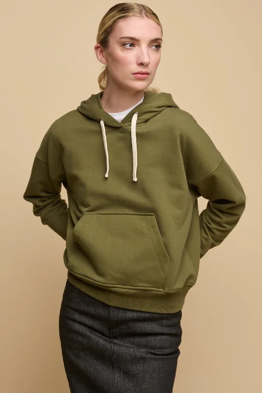 Denim Hoodie with Rhinestone Embellishments Glam Western Style -Women's Hooded Sweatshirt - Olive