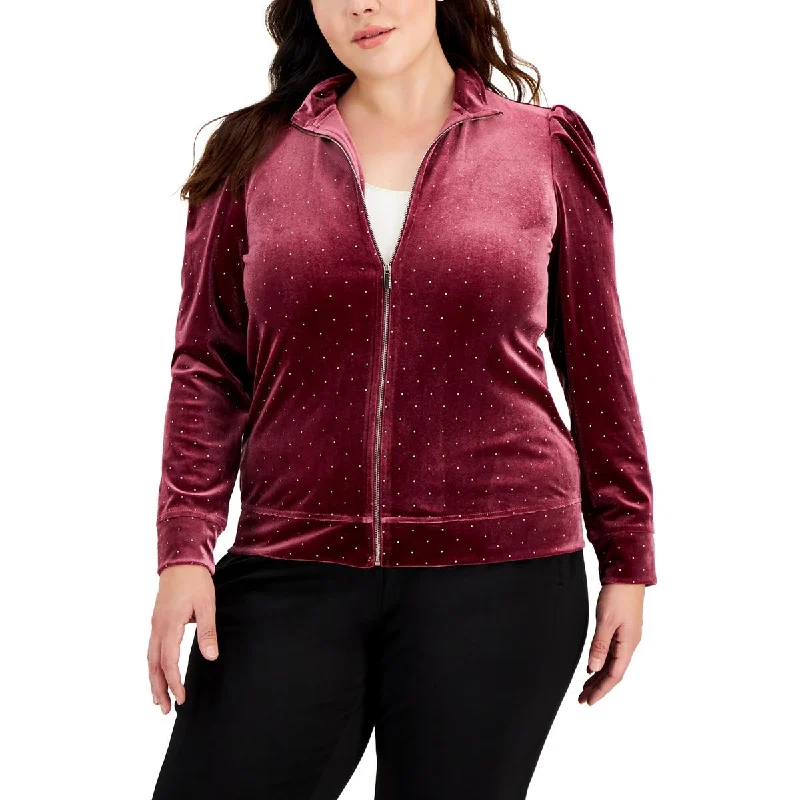 Maternity Hoodie with Adjustable Waistband Pregnant Women Comfort -Anne Klein Womens Plus Velour Embellished Sweatshirt