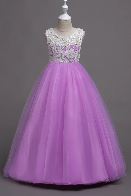 One-shoulder Dresses for Trendy -Purple A Line Tulle Girls Dresses With Lace