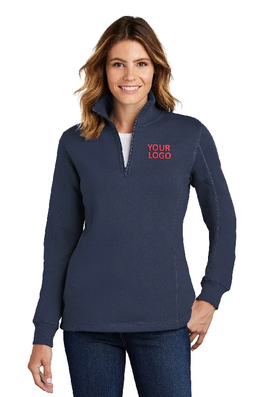 Sherpa Fleece Hoodie for Camping Bonfire Nights Fall Season -Sport-Tek Ladies Customized 1/4-Zip Sweatshirts, True Navy