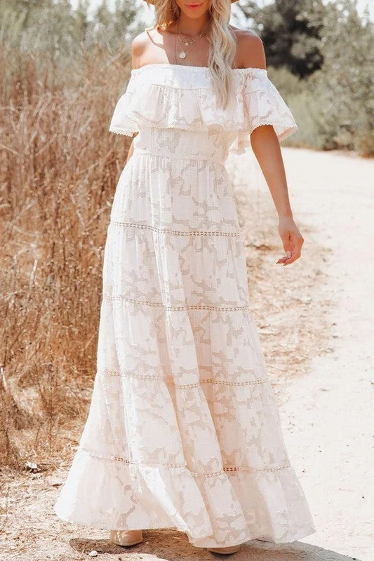 Short-sleeved Dresses for Summer -Ruffled Lace Maxi Dress