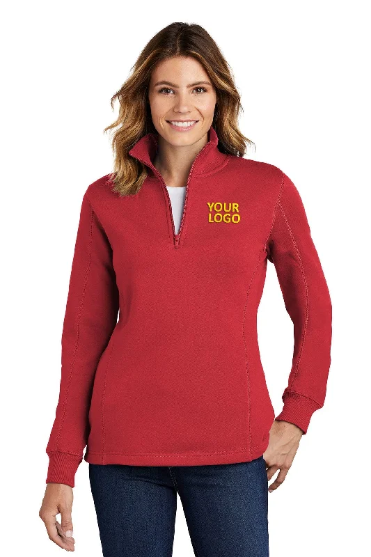 Two-Tone Hoodie with Contrast Stitching Modern Minimalist Design -Sport-Tek Ladies Customized 1/4-Zip Sweatshirts, True Red