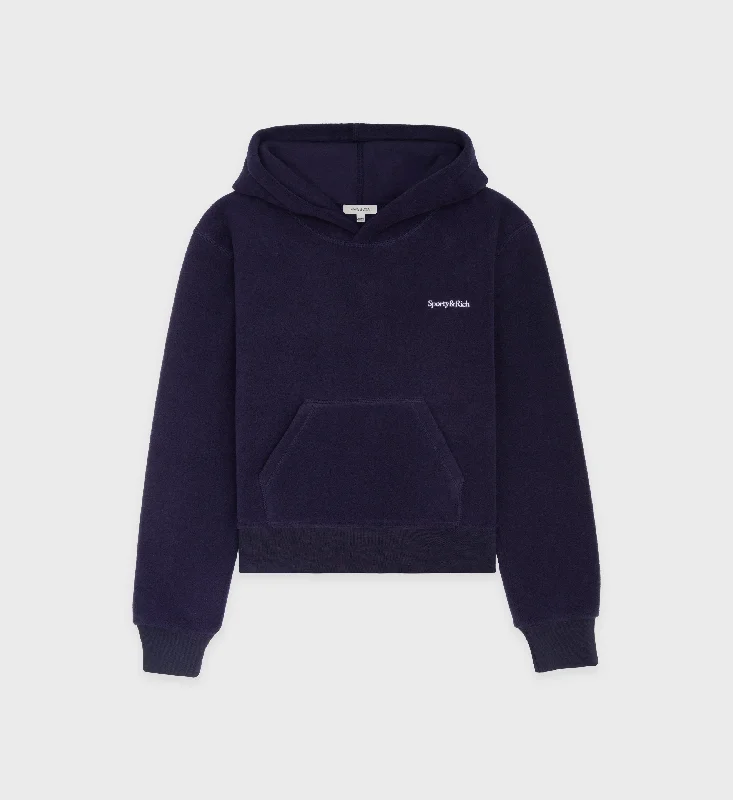 Shearling Hoodie for Après Ski Après Ski Fashion -Hooded Polar Sweatshirt - Navy