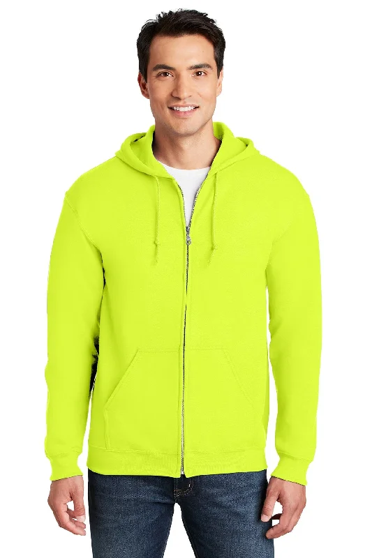 Two-Tone Hoodie with Contrast Stitching Modern Minimalist Design -Gildan Heavy Blend Full Zip Hooded Sweatshirt Safety Green