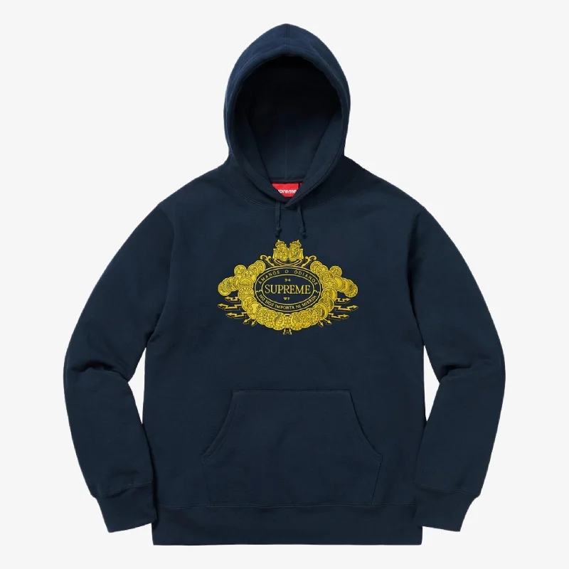 Fair Isle Knit Hoodie for Christmas Holiday Family Gatherings -Supreme Hooded Sweatshirt 'Love or Hate' Navy (FW18)