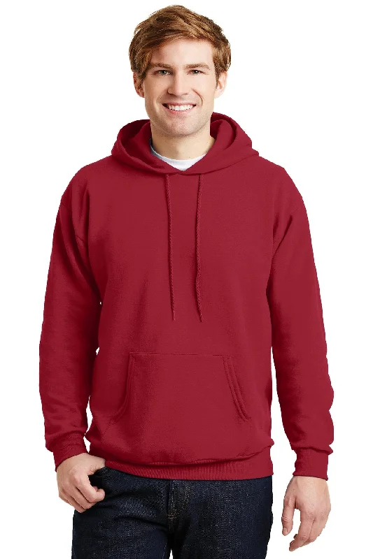 Oversized Cropped Zip Up Hoodie for Trendy Streetwear Style Young Adults -Hanes Ecosmart Pullover Hooded Sweatshirt P170 Deep Red