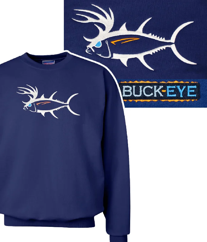 Baseball Hoodie with Ribbed Collar Classic Americana Look -"Buck-Eye" Navy Unisex Crewneck Sweatshirt For Men And Women