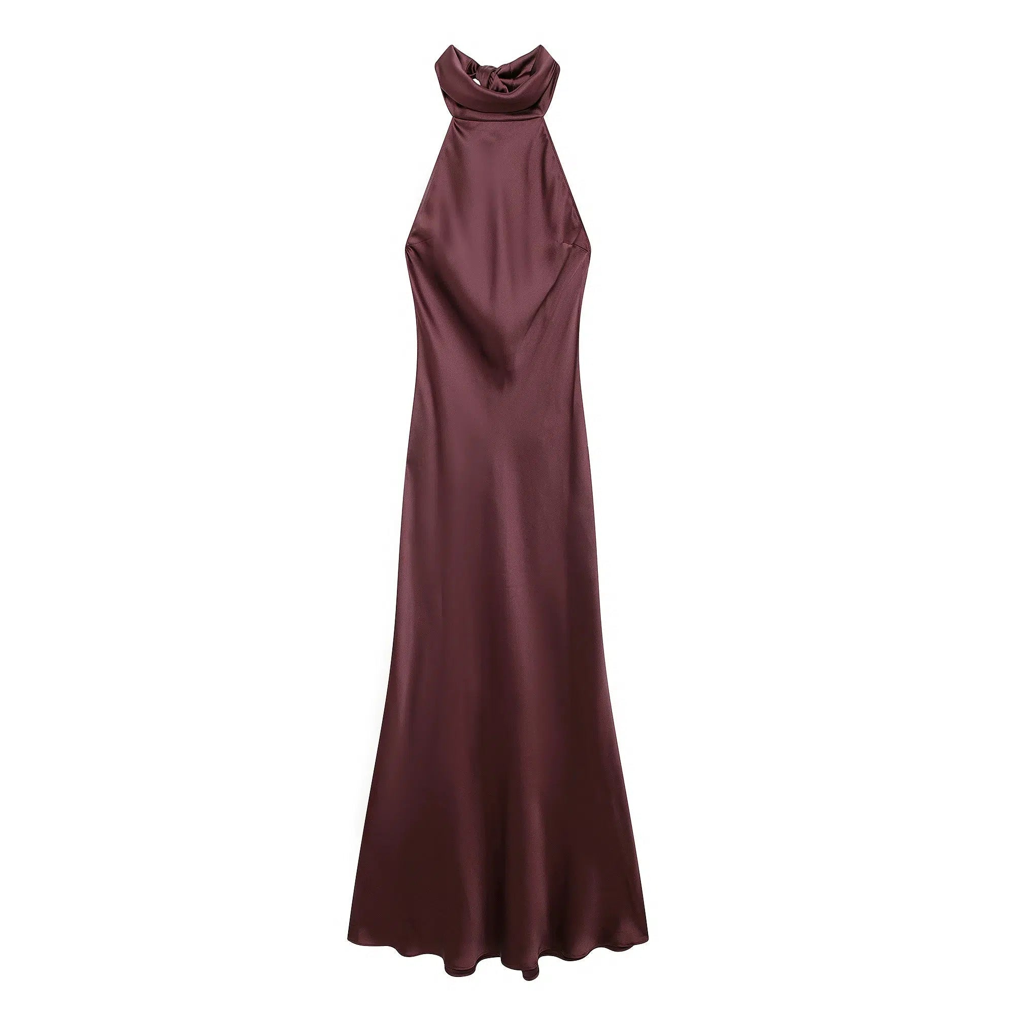 Midi Dresses for Versatile Wear -High Neck Sleeveless Satin Maxi Dress