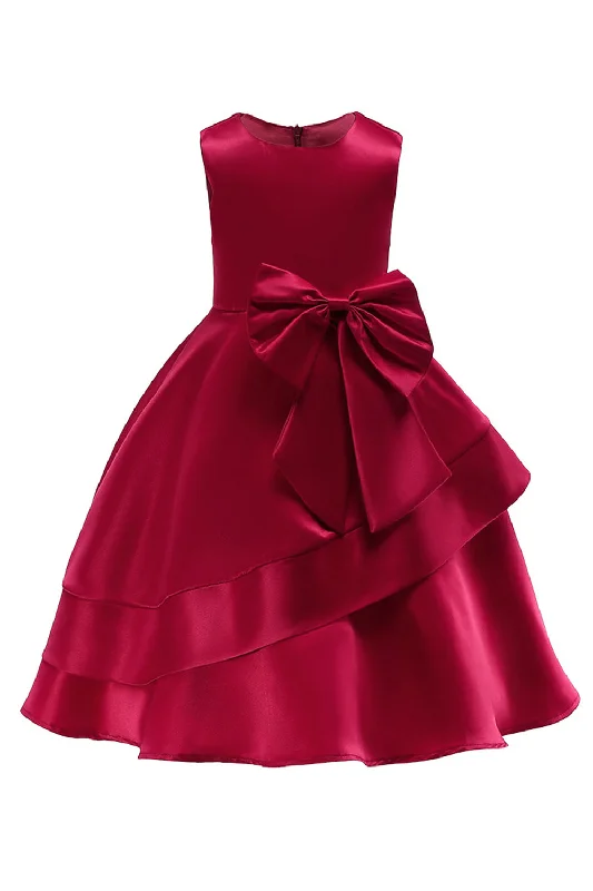 Orange Dresses for Energetic -Boat Neck Sleeveless Burgundy Girls Dresses with Bowknot