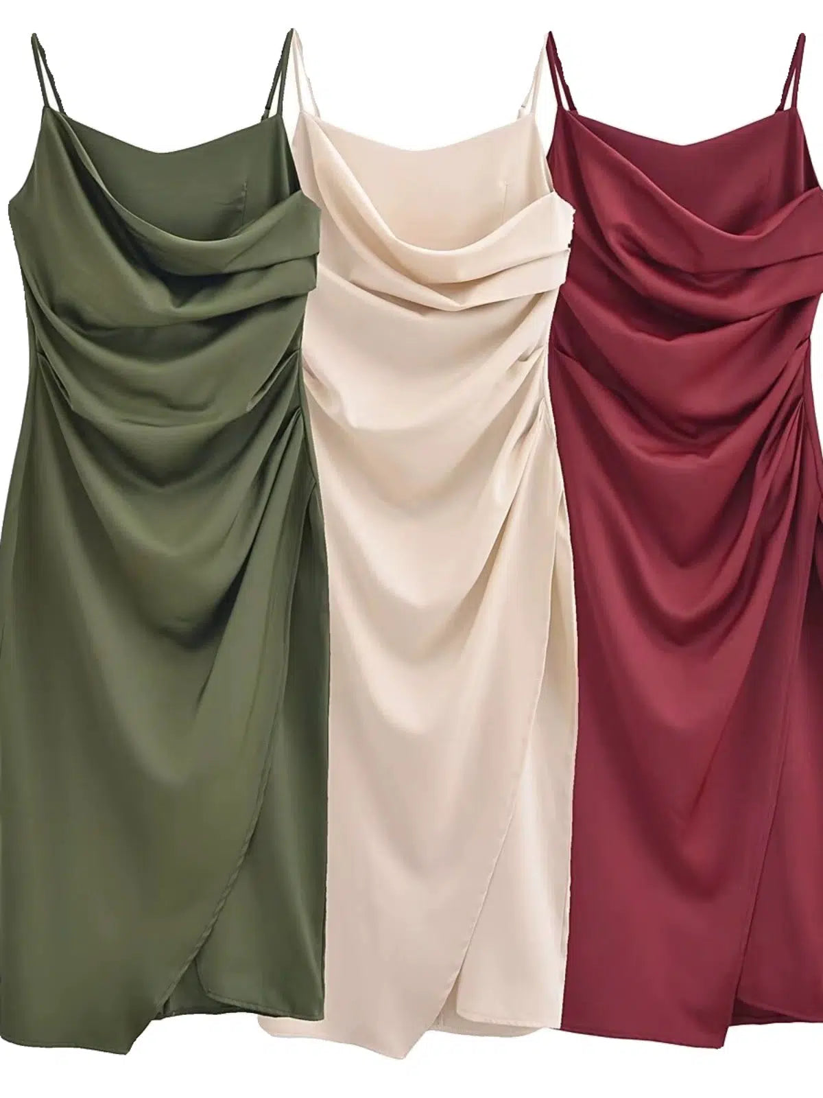 Maxi Dresses for Elegant Style -Spaghetti Straps Satin Draped Sundress