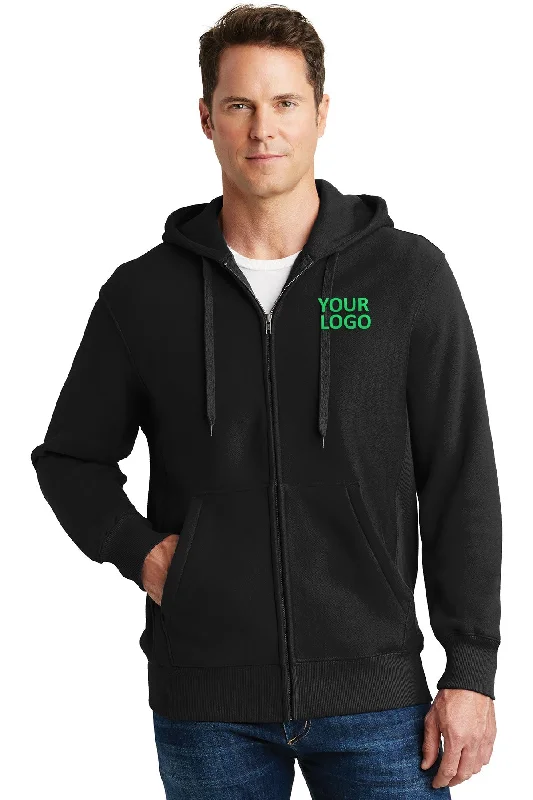 Fleece Hoodie with Hoodie for Camping in the Woods -Sport-Tek Super Heavyweight Branded Full-Zip Hooded Sweatshirts, Black